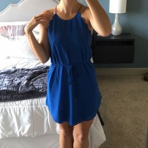 Blue scallop detailed mini dress